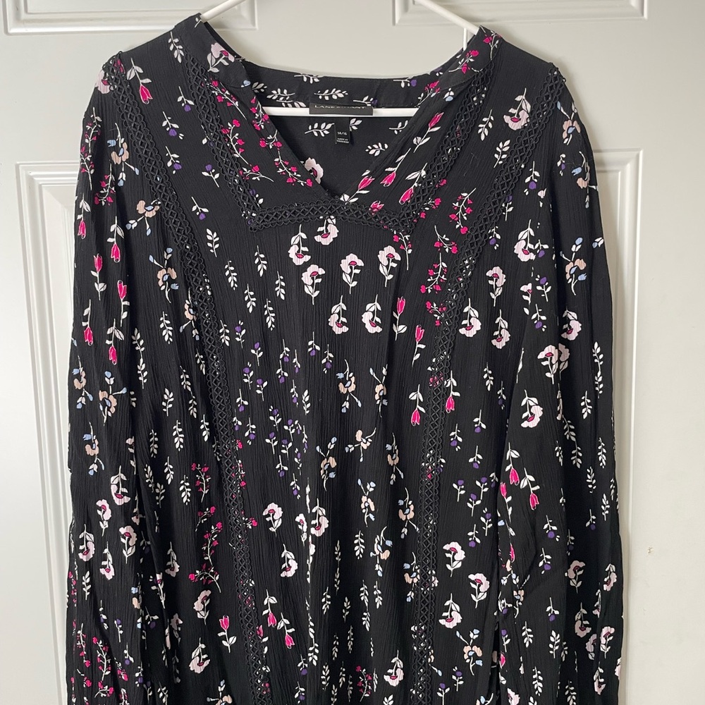 Lane Bryant Floral Black Blouse